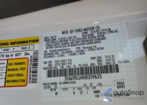 2017 Ford Fusion Se Hybrid from USA, damaged, VIN 3FA6P0LU4HR359633
